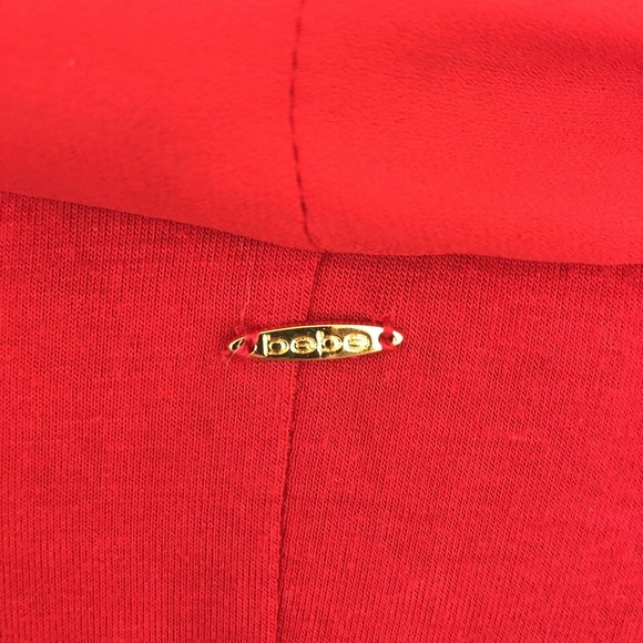 Bebe Red Deep V Body Suit Jumpsuit Sheer Front Long Sleeve One Piece Women Small - Picture 6 of 11